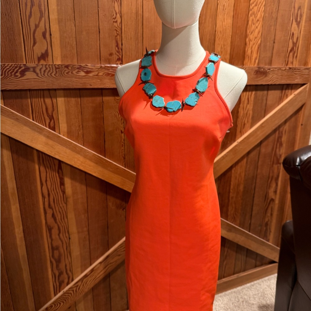 Clover Canyon Orange Sleeveless Racerback Sheath Dress Sz L